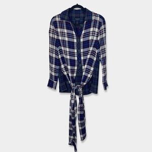 RAG & BONE Front Tie Plaid Multicolor Blouse Size S Wool Blend GUC